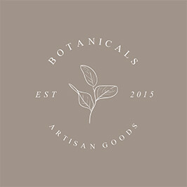 PicMonkey logo design template with muted green-gray background, floral graphic, and text "BOTANICALS ARTISAN GOODS EST. 2015."