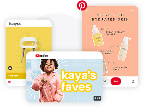 An Instagram post template, YouTube template, and Pinterest Pin template, all available for customization in PicMonkey.